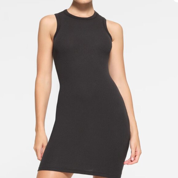 SKIMS Dresses & Skirts - NWT Skims Cotton Rib Tank Dress Small Soot/Black